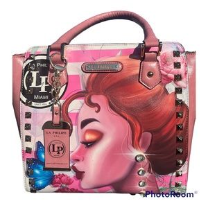 La Philipe Miami Bag Pink Earring Girl Artist LP  Travel Purse Nwt Tote Clutch